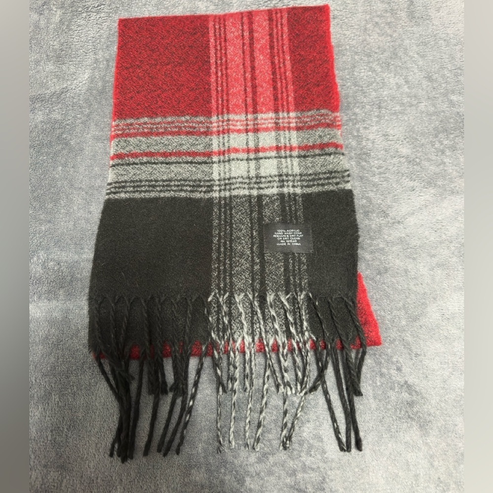 Red and Gray Plaid Men's Scarf